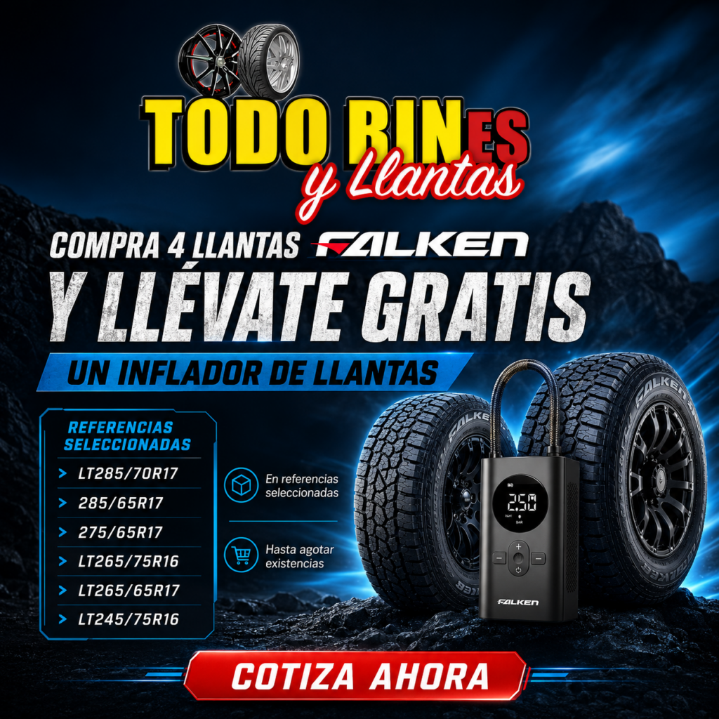 Compra 4 llantas Falken y recibe gratis un inflador en Todo Rines y Llantas.